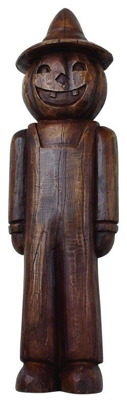 Antique-Style Pumpkin Head Figurine, Jack O Lantern Scarecrow Decor