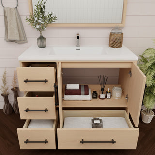 Victoria 42" Solid Wood Bath Vanity Left Side Drawers, Yellow Oak