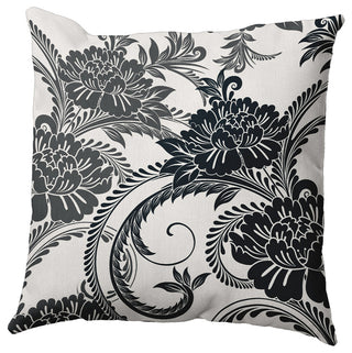 Flower Flourish Polyester Indoor Pillow, Black, 20"x20"