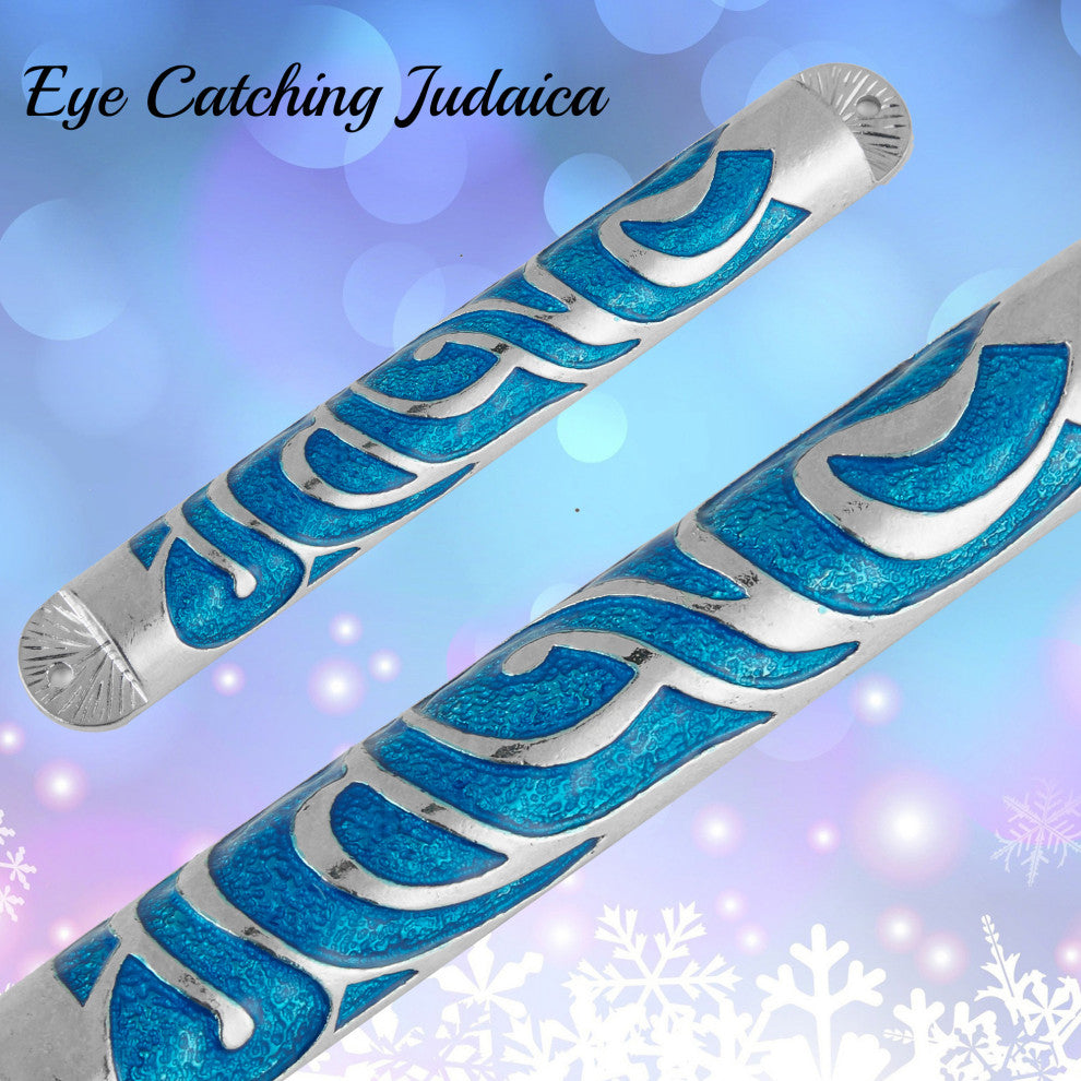 Matashi Hand Painted Blue Enamel 6'' Mezuzah