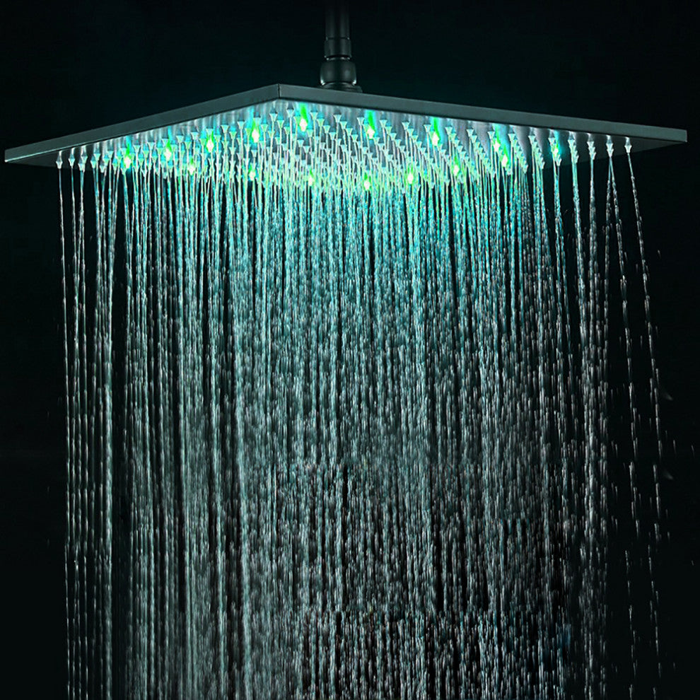 16" Oil Rubbed Bronze Square Color Changing LED Rain Shower Head, Solid Brass