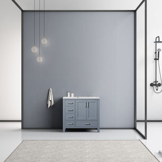Jacques Modern Dark Grey 36" Single Vanity, Carrara Marble Top - Right Version