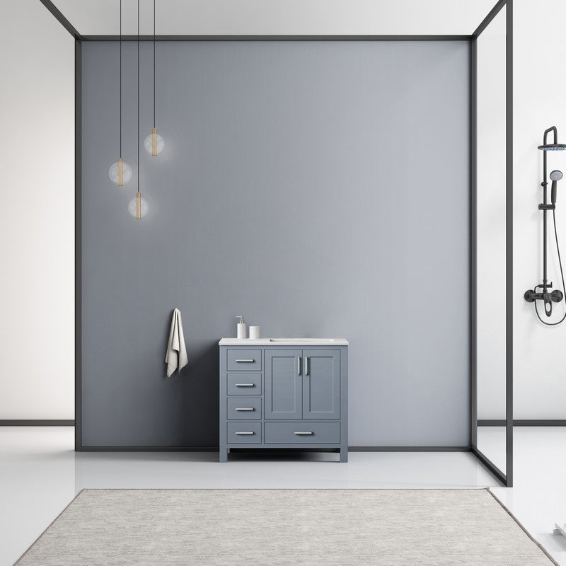 Jacques Modern Dark Grey 36" Single Vanity, Carrara Marble Top - Right Version