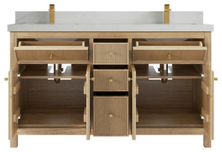 Sonoma 60 Double Bathroom Vanity in Light Natural Teak with 2" Carrara Quartz