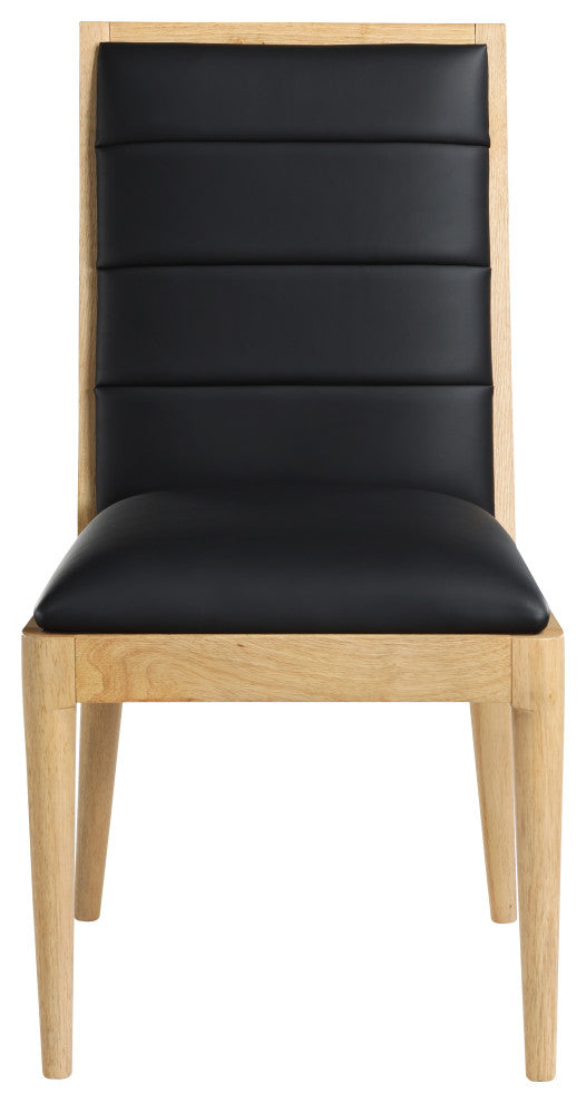 Bristol UpholsteredDining Chair, Set of 2, Black, Vegan Leather, Natural Finish