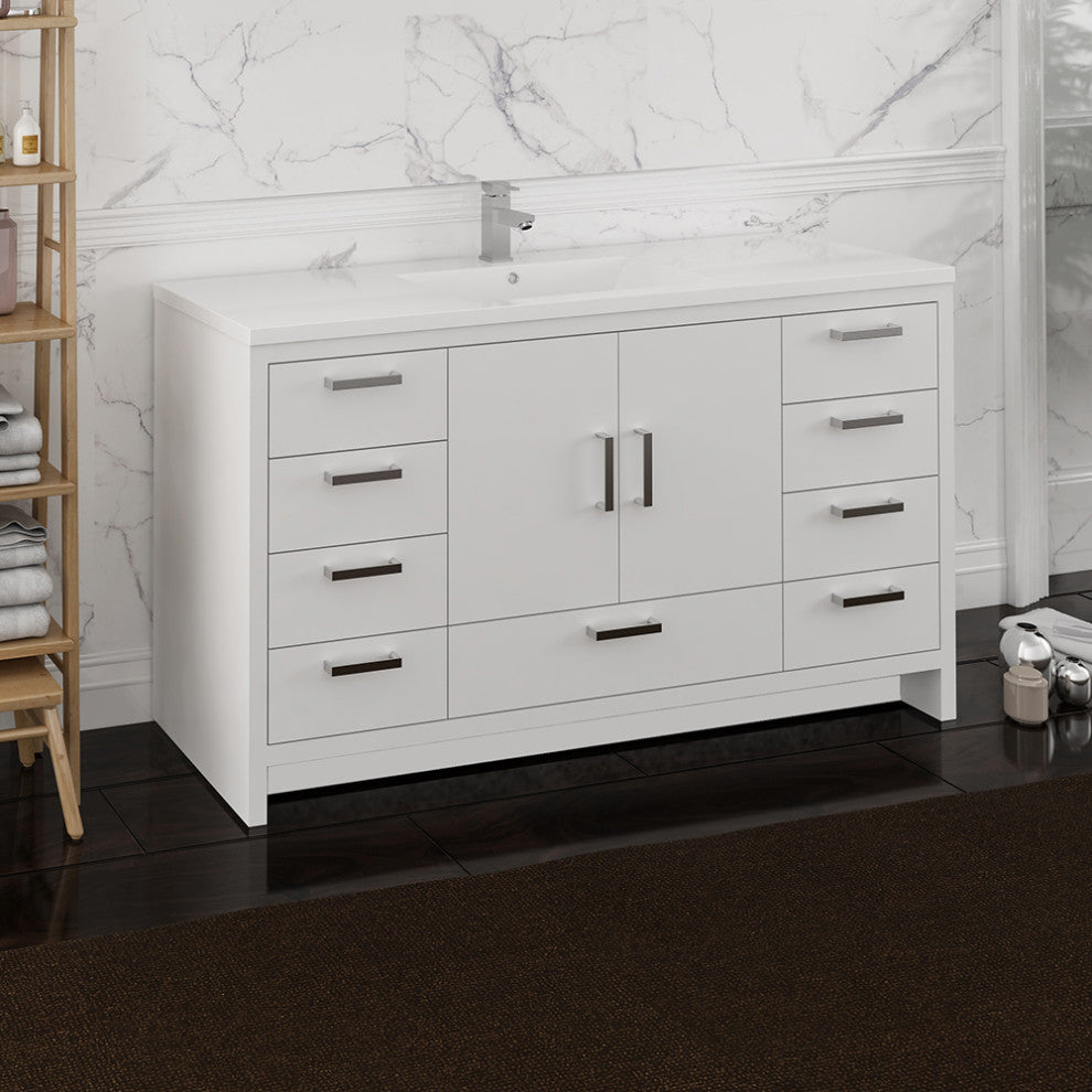 Fresca Imperia 60" Gloss White Cabinet With Integrated Single Sink
