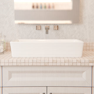 NP-208513 Rectangular Porcelain Sink w/ Grooved Exterior, Drain Option, Chrome
