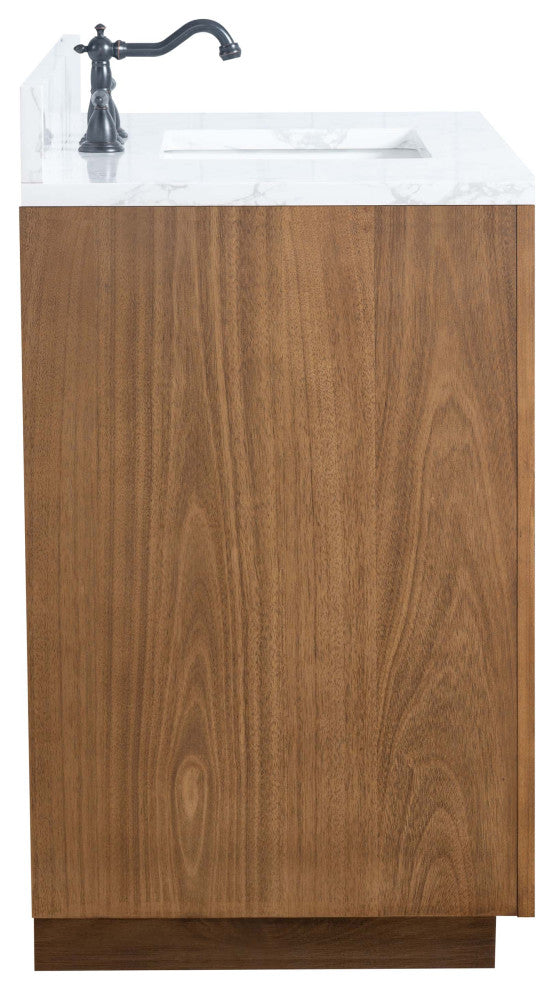 Vanity Art Bathroom Vanity With Sink, Tan, 42" Single, Arabescato White Engineered Marble Top
