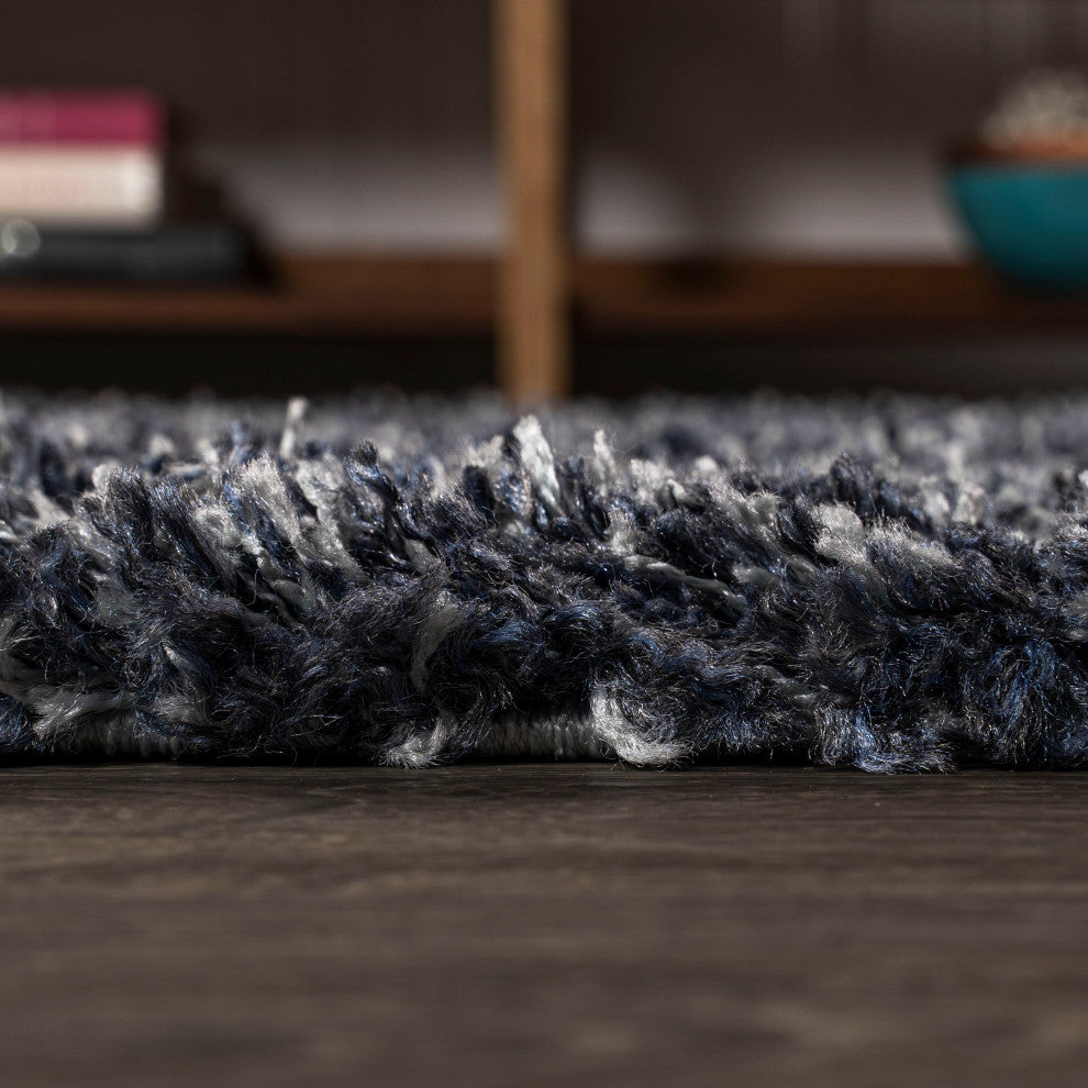 Mercer Shag Plush Area Rug, Denim Blue, 2 X 8