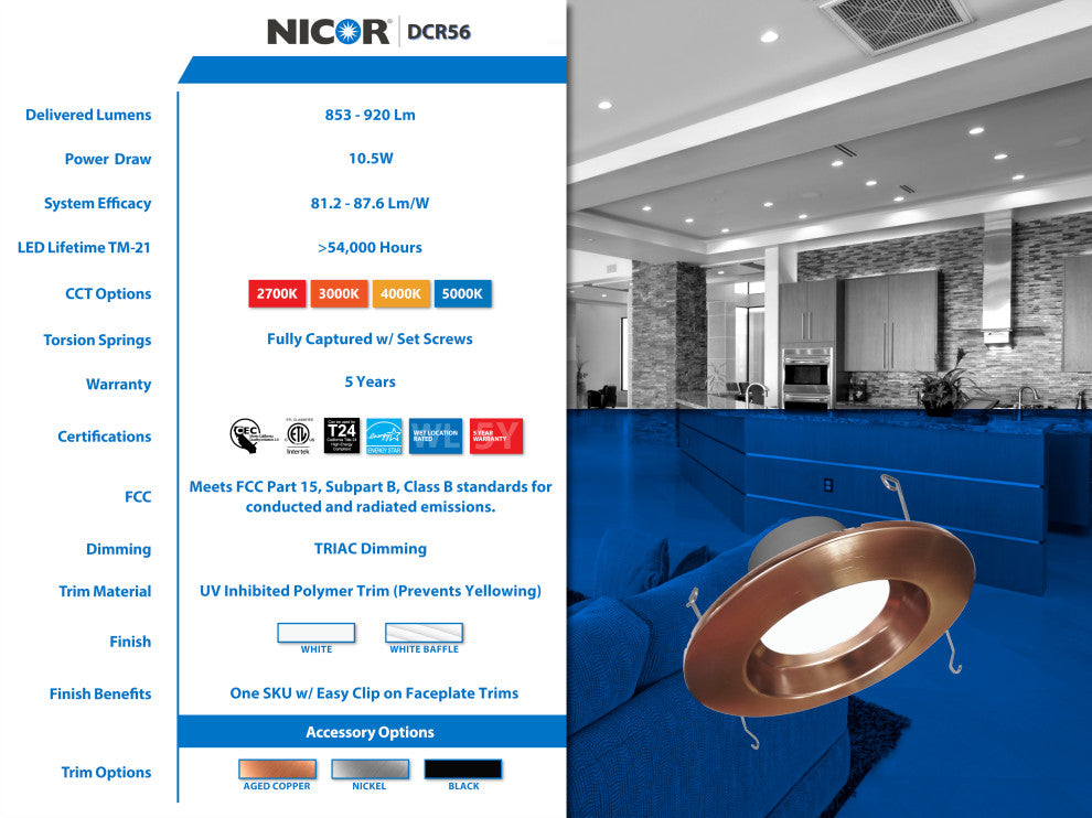 DCR56 LED Recessed Downlight Retrofit, Aged Copper, Smooth, 3000k (Soft White)