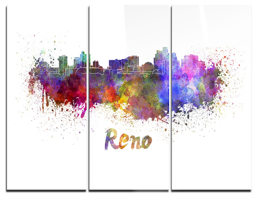 "Reno Skyline" Glossy Metal Wall Art, 3 Panels, 36"x28"