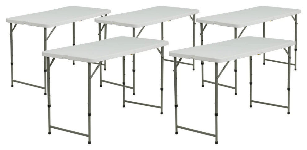 5 Pack Folding Table, Adjustable Design With Granite White Finished Plastic Top