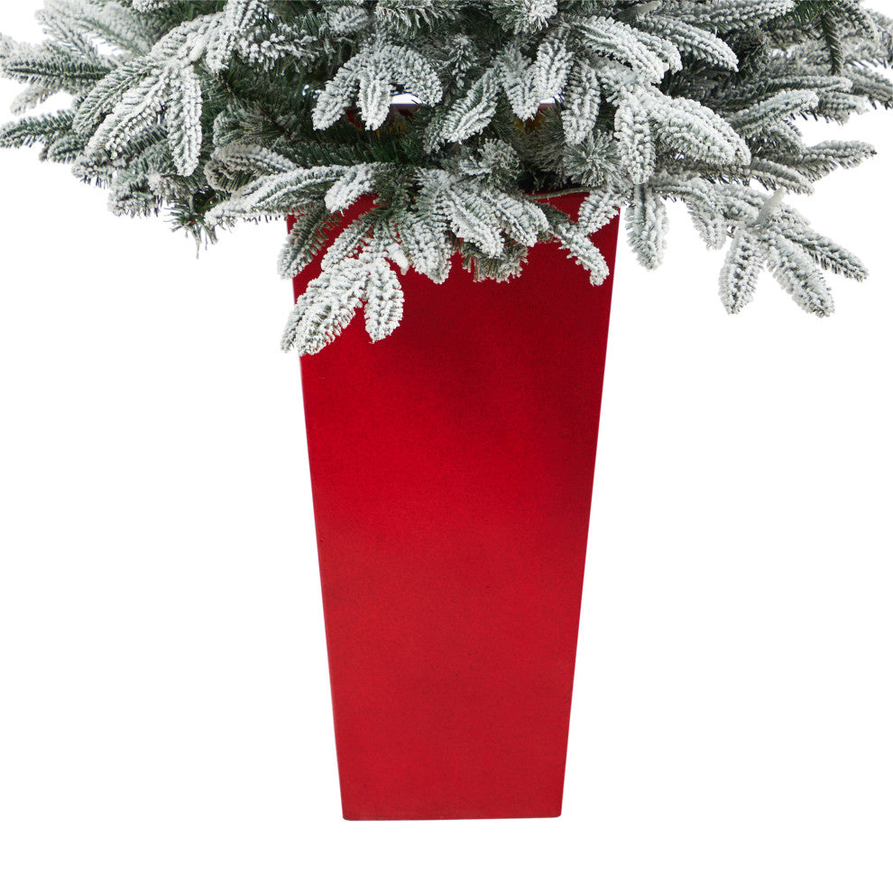 5' Flocked Manchester Spruce Faux Xmas Tree W/100 Lights & 357 Bendable Branches