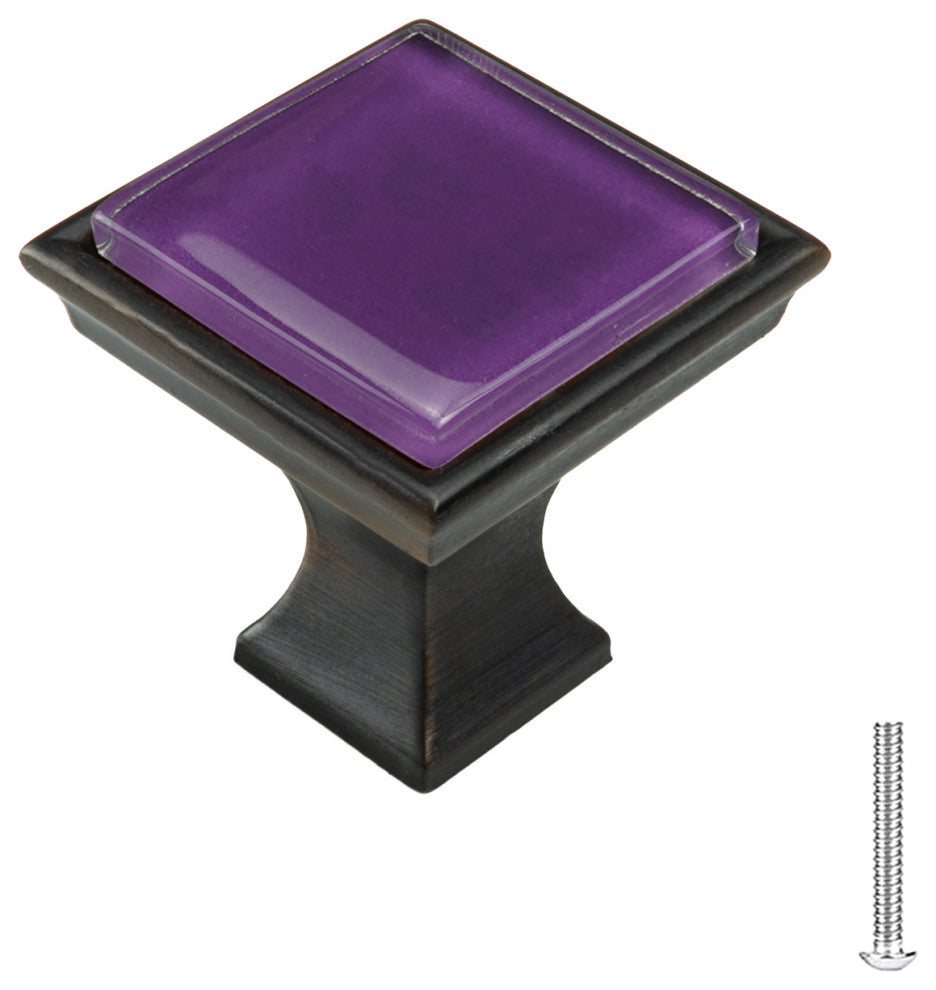 Royal Purple Crystal Glass Oil Rubbed Bronze Madison Classic Knob