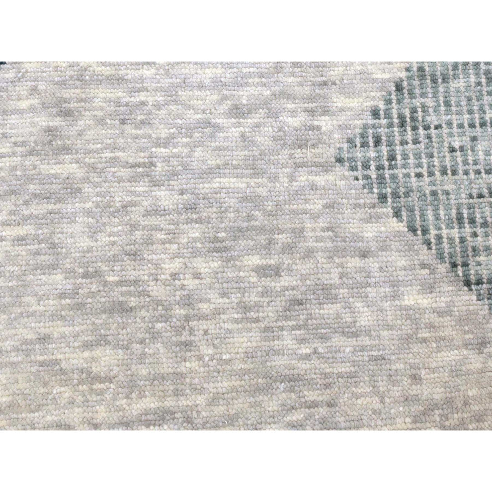 Gray, Geometric Art Nouveau Collection, Pure Wool Hand Knotted Rug, 9'1"x12'3"
