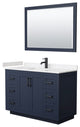48"SGL Vanity Dark Blue, LV Carrara Cult. Top, Sink, Black Trim, 46"Mirror