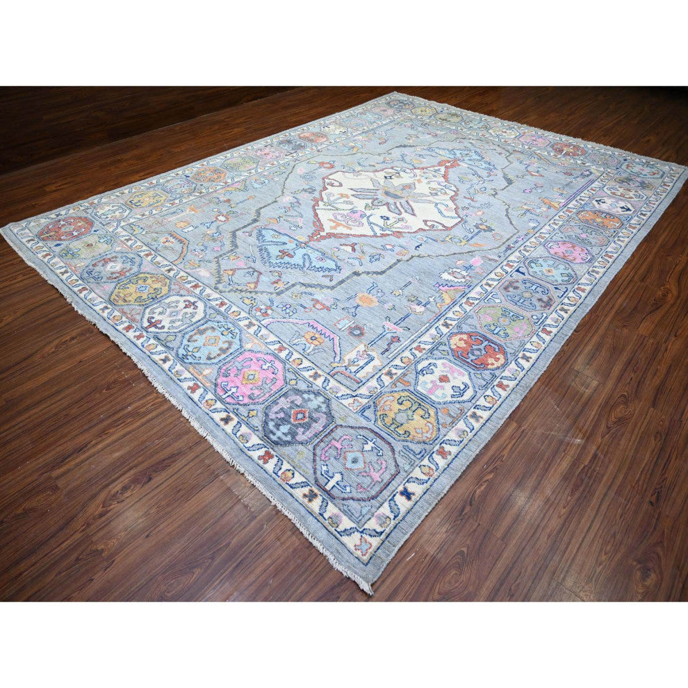 Cloud Gray Anatolian Village Inspired Wool Hand knotted Oriental Rug 10'3"x13'7"
