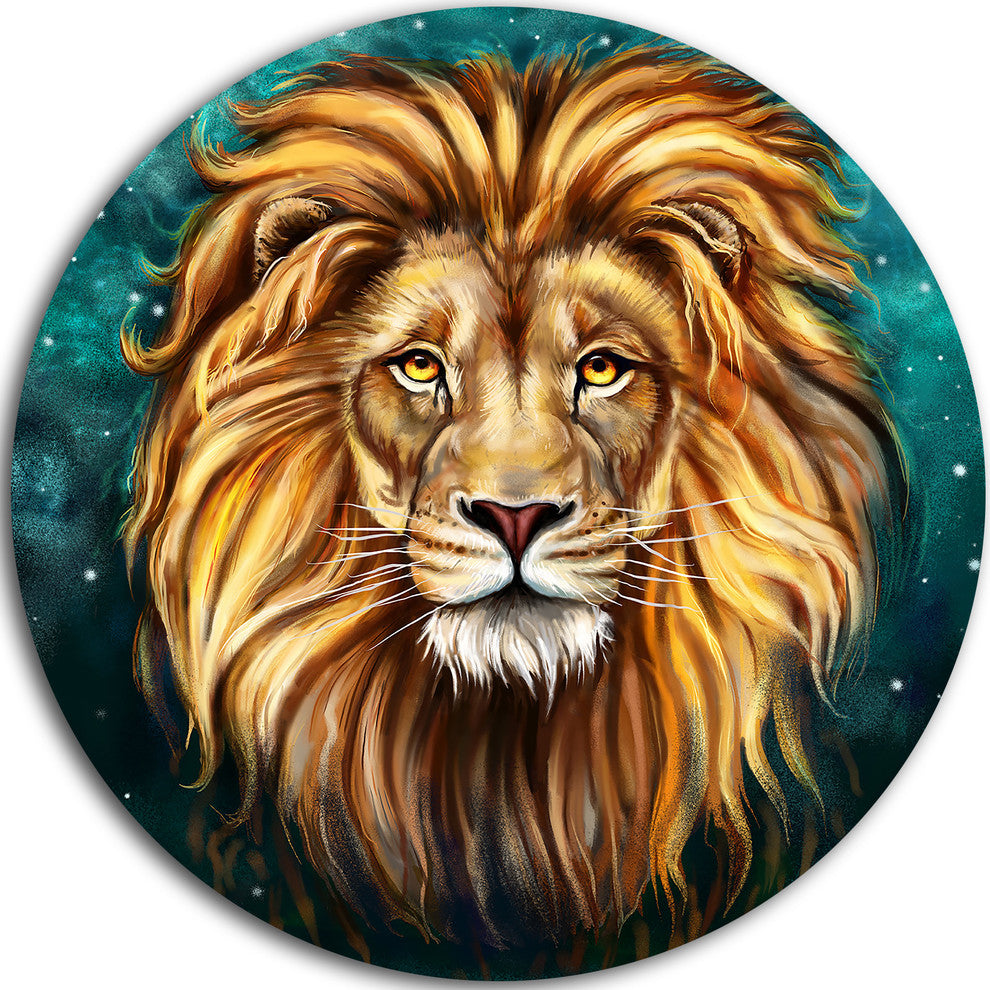 Lion Head In Blue, Animal Round Wall Art, 11"
