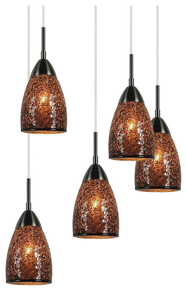 Venezia Mini Pendant, Satin Nickel, Mosaic Mirror, 5-Light, 14"D