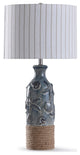 Bampton Embossed Shell and Starfish Table Lamp With Rope Detail and Drum Shade