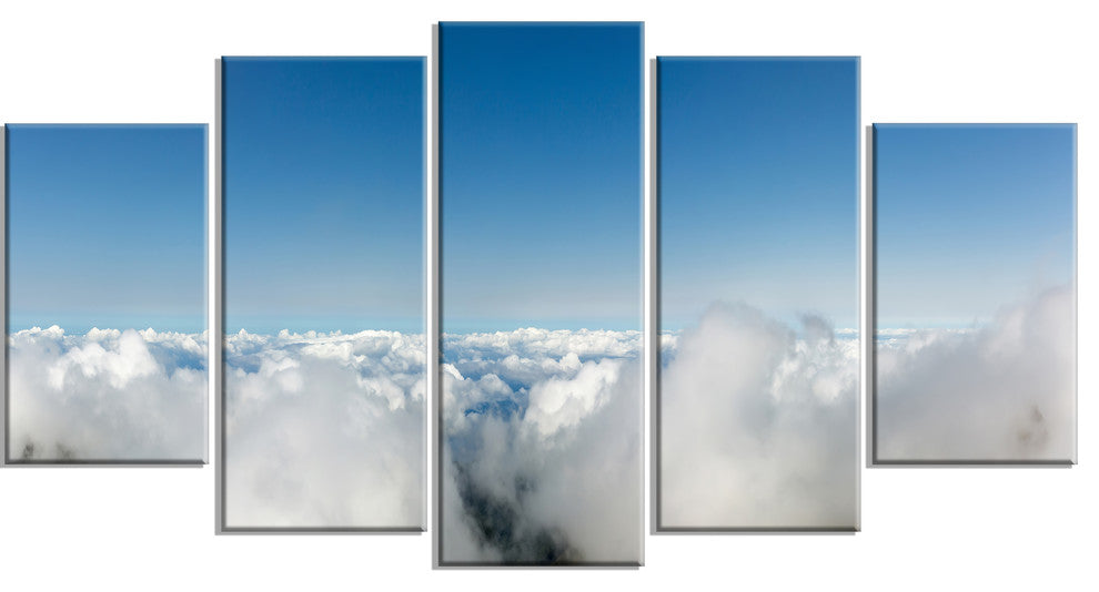 "Bright Blue Sky Above Clouds" Contemporary Landscape Wall Art, 5Panel, 60"x32"
