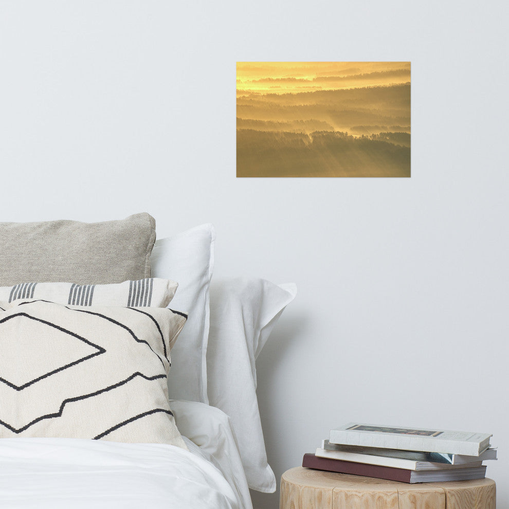 Golden Mist Valley - Hills & Mountain Range Landscape Wall Art Prints, 12" X 18"