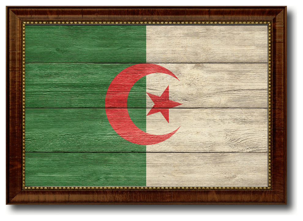 Algeria Country Textured Flag Print With Brown Gold Frame, 15"X21"