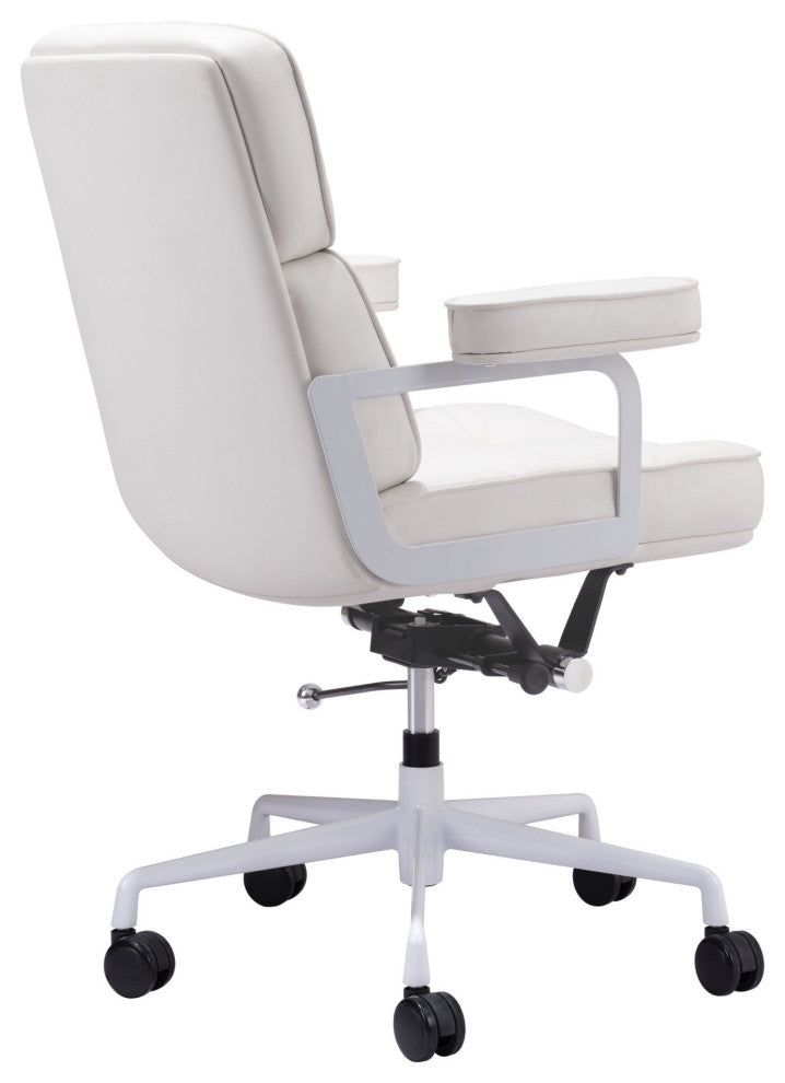 Computer Chair, Faux Vinyl Leather, Steel, White, Mid Century Business Office