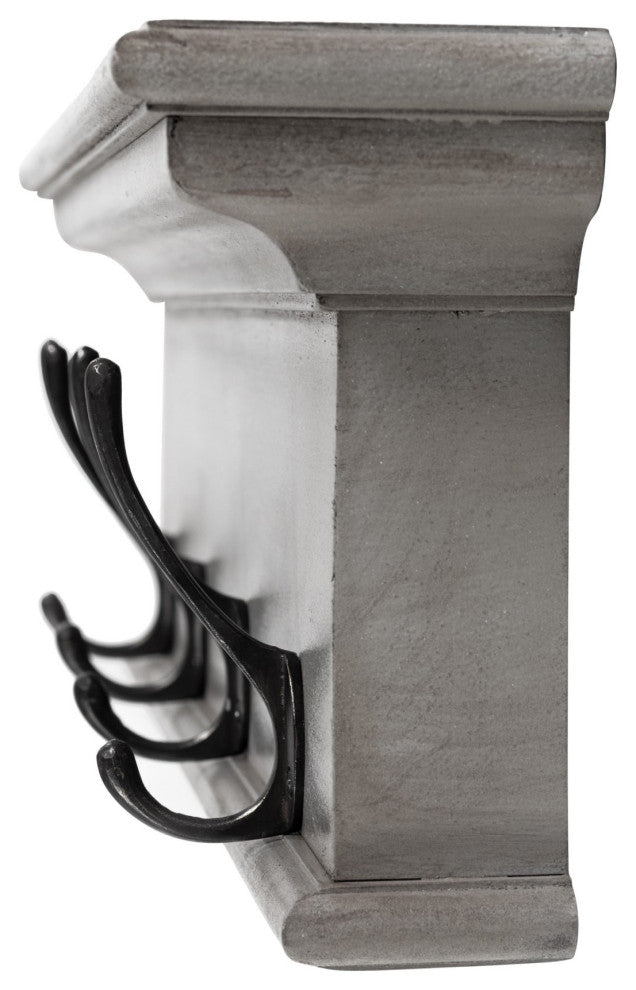 Rustic Antiqued Gray Wood Four Hook Hanging Coat Rack