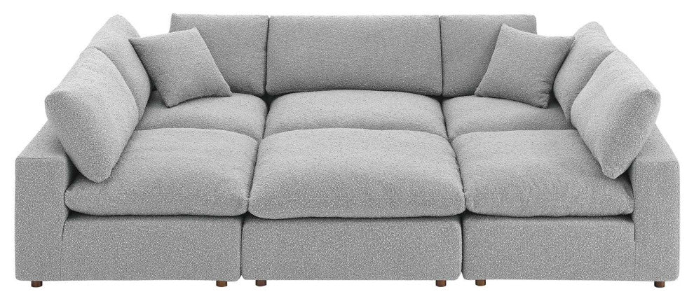 Commix Down Filled Overstuffed Boucle Fabric 6-Piece Sectional Sofa, Light Gray
