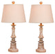26.5" Distressed Candlestick Resin Table Lamp, Set Of 2, Cottage Antique Beige