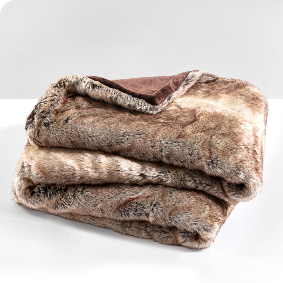 Faux Fur Blanket Ultra-Soft, Cozy, Variegated Mocha, Oversized, 60"x80"