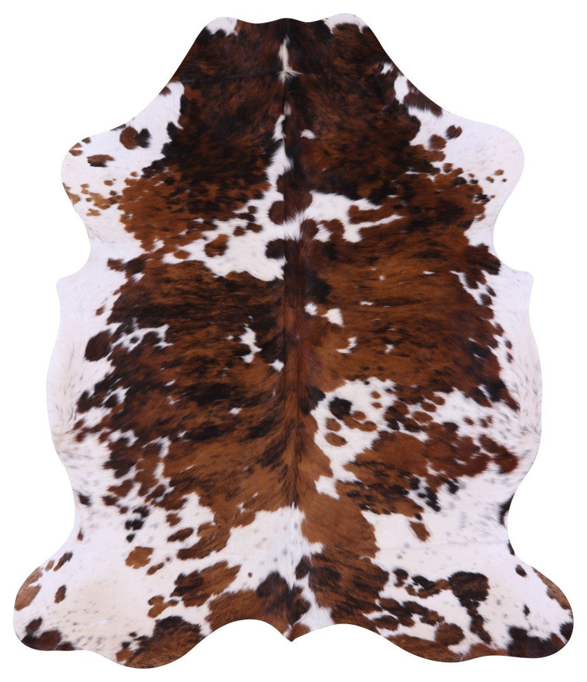 6' 10" X 6' 0" Brown and White Natural Cowhide Rug C2356