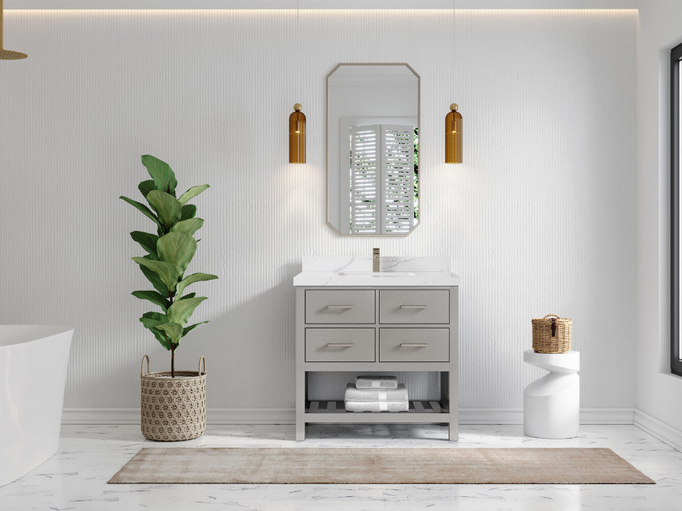 Willow Collections Parker Vanity, Gray, Calacatta Quartz, 36"