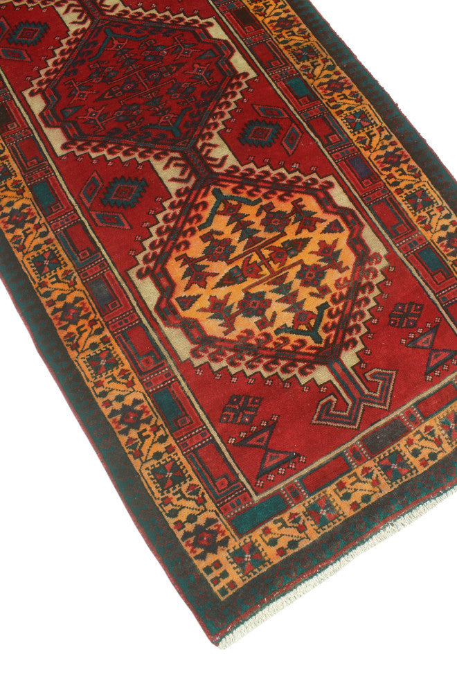 Fine Vintage Distressed Anayatul Red/Gold Runner, 3'5x10'11