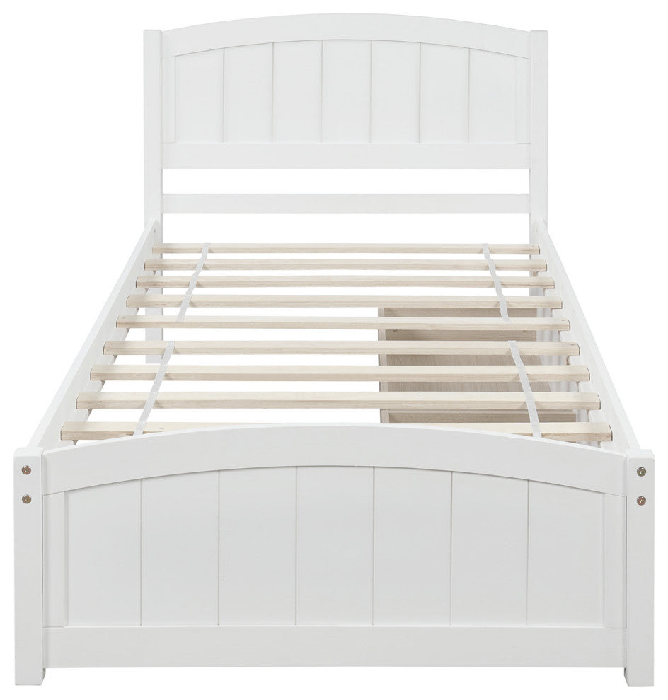 Gewnee Wood Twin size Platform Bed with Two Drawers in White