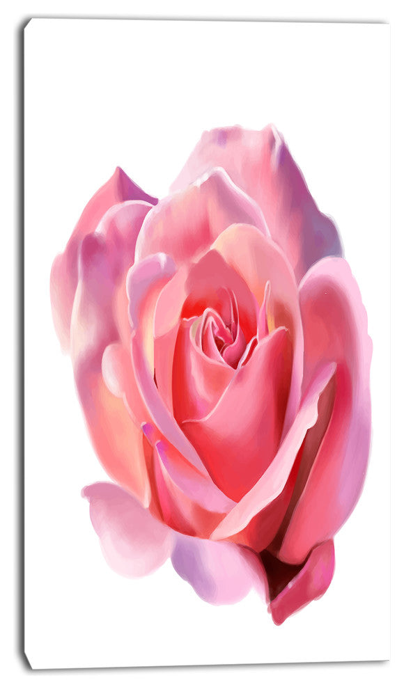 Pink Rose Sketch on White Background, Flowers Canvas Wall Artwork, 16"x32"