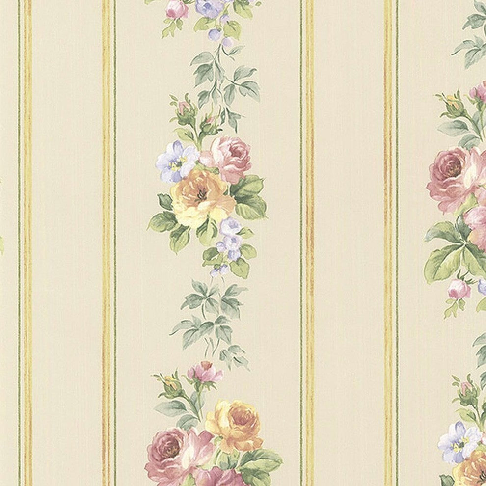 Rose Gardens 2, Romantic Floral Flower Cream, Rose Wallpaper Sample
