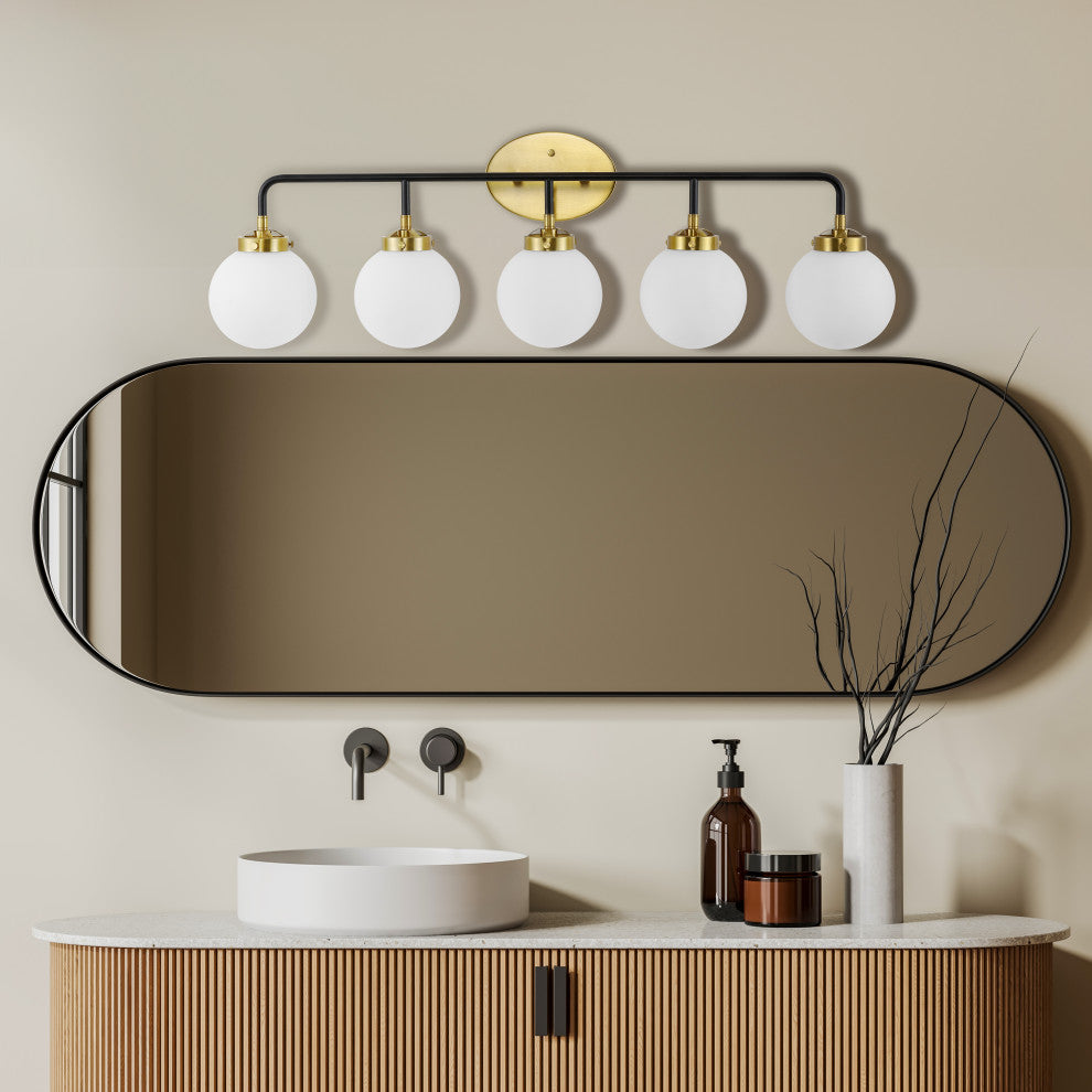 Caleb 38" 5-Light Contemporary Transitional Iron/Glass LED Vanity Light
