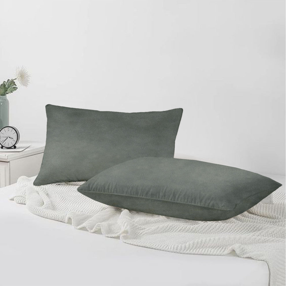 A1HC Soft Velvet Pillow Covers, YKK Zipper, Set of 2, Dove Grey, 12"x20"