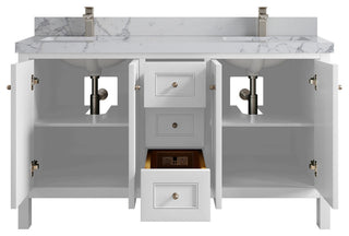 Nashville 60" Double Bathroom Vanity, White 2" Venatino Quartz