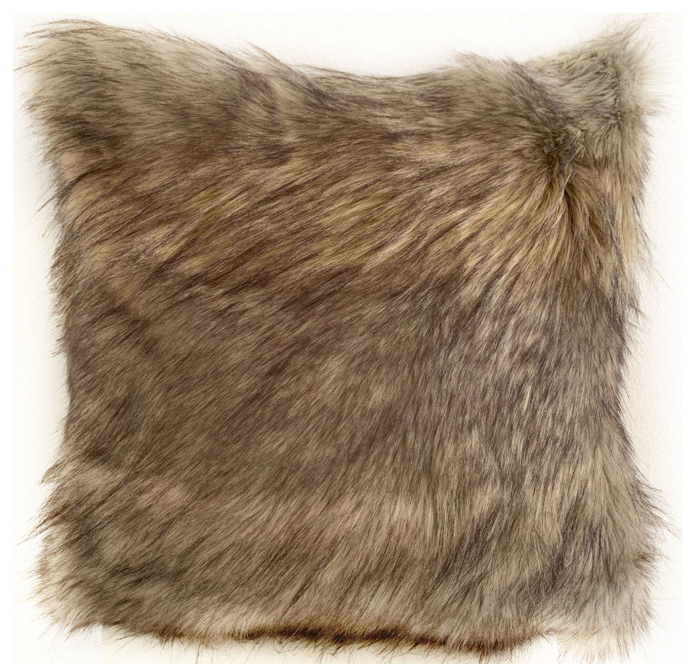 Plutus Gray Wolverine Pelage Animal Faux Fur Luxury Throw Pillow, 12"x20"