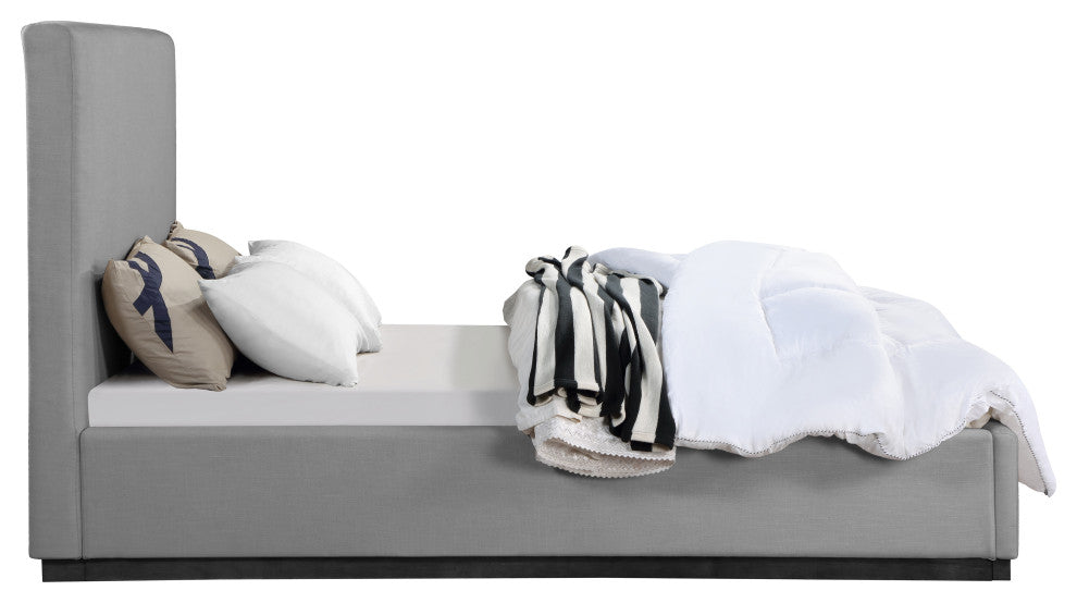 Alfie Linen Textured Fabric Upholstered Bed, Gray, Queen