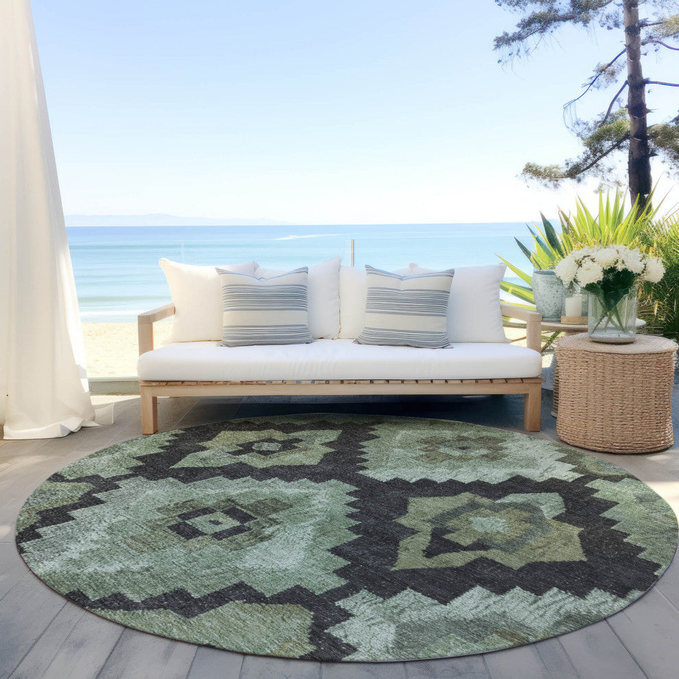 Machine Washable Indoor/Outdoor Chantille ACN1894 Aloe 8' x 8' Round Rug