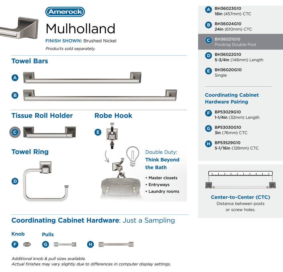 Amerock Mulholland Traditional Pivoting Double Post Toilet Paper Holder, Brushed