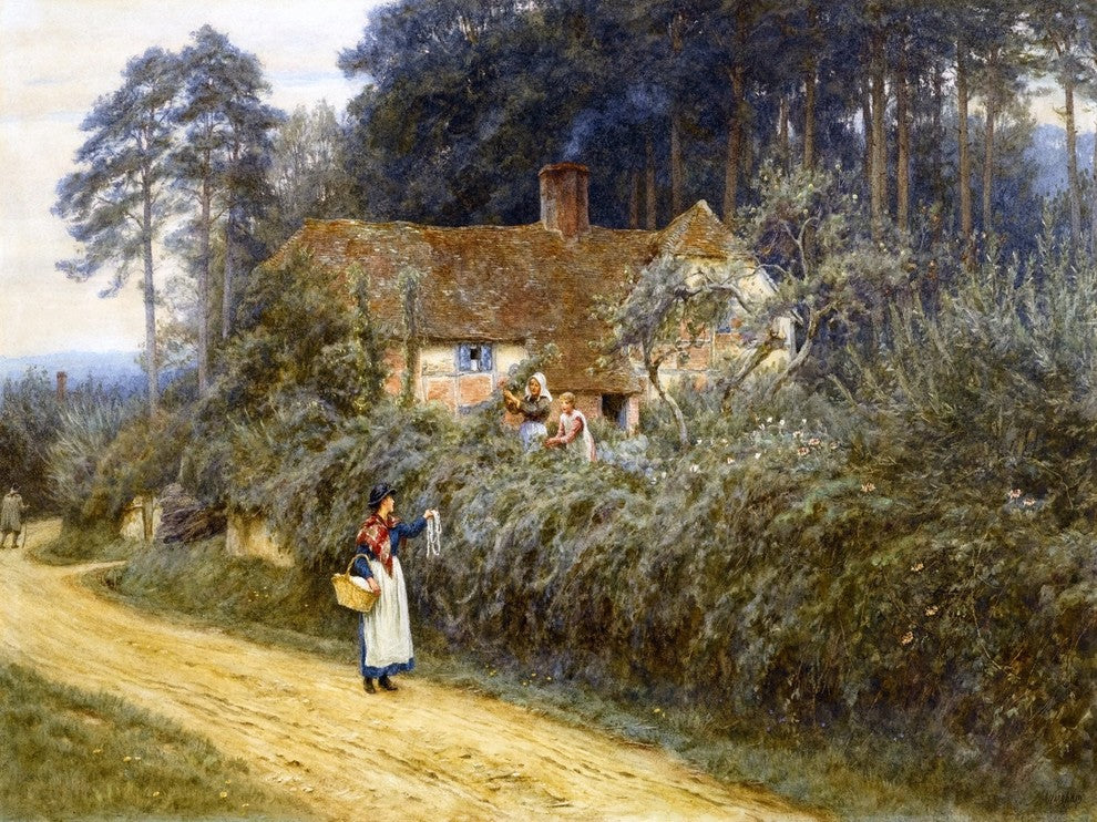Tile Mural The Basket Woman By Helen Allingham, 6"x8", Glossy