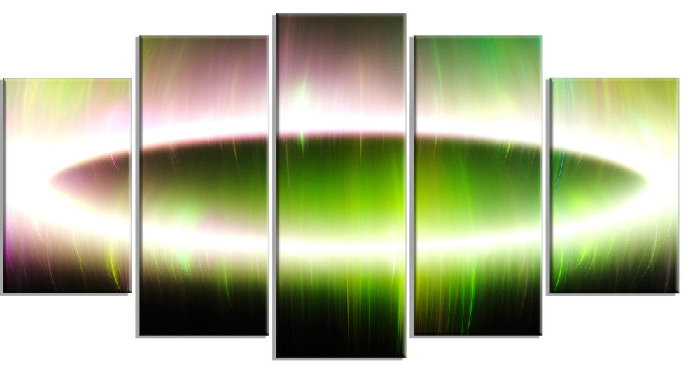 Beautiful Green Northern Lights, Abstract Canvas Art Print, 60"x32", 5 Panels