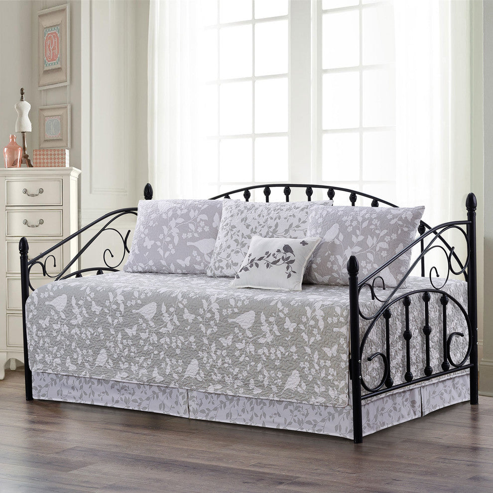 Birdsong 6-Piece Quilted Daybed Set, Gray, Daybed, 75"x39"