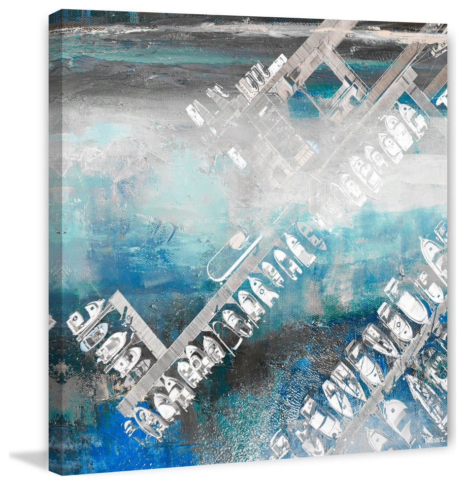 "White Boats Docked" Painting Print on Wrapped Canvas, 40"x40"