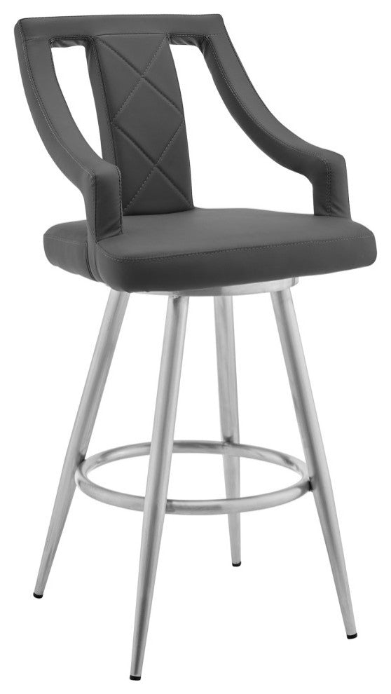Maxen 26" Gray Faux Leather and Brushed Stainless Steel Swivel Bar Stool